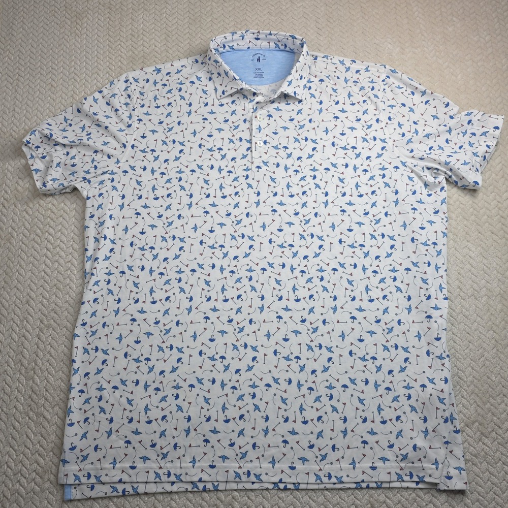 Johnnie-O Top Shelf Mens XXL White Golf Print Performance Polo Shirt Gold Canyon - Picture 2 of 10